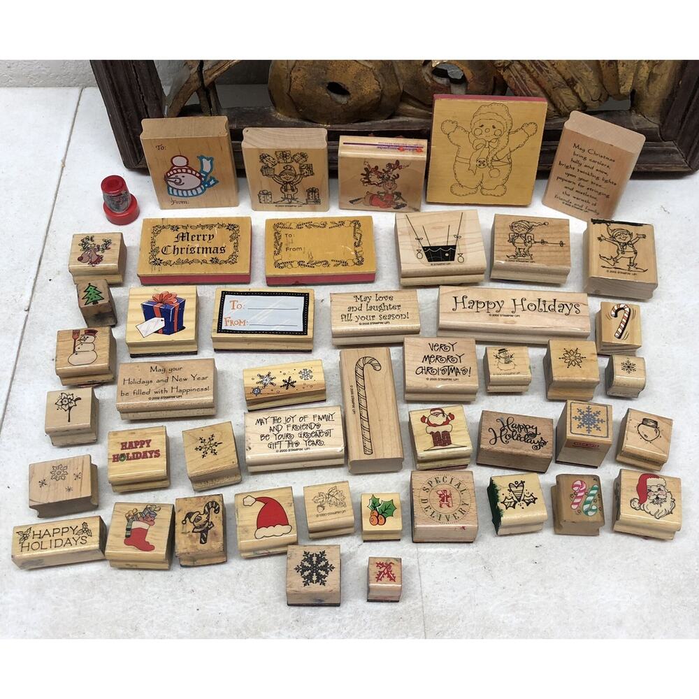 Rubber Stamps Christmas Lot Of 45 Mixed Xmas Santa Stocking Snowman Icicles +++